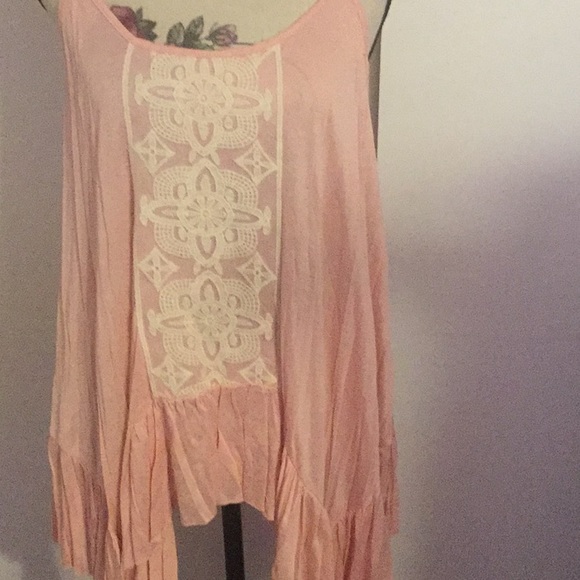 Mauve Pink Asymmetrical Crochet Detail Tunic Top - Picture 6 of 9